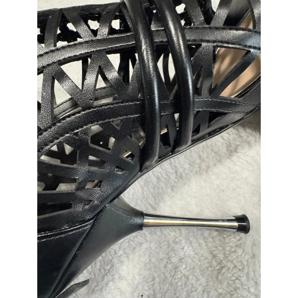 Zara Black Cage Cutout Woven Geometric Stiletto Heel Sandals 38 7.5 NEW - Picture 10 of 14